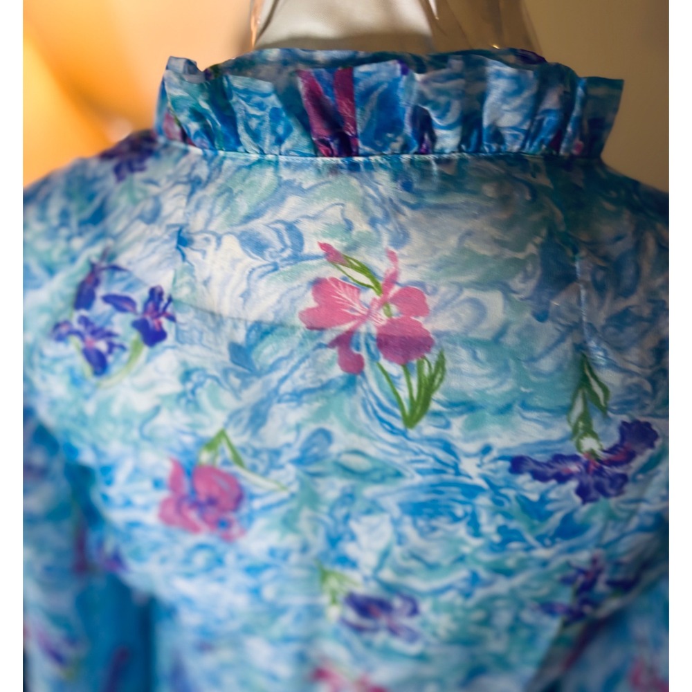 Vintage‎ 60s Mad Men flower Dress Set, Sheer Layered Gown Bell Sleeve S/M - Picture 2 of 16